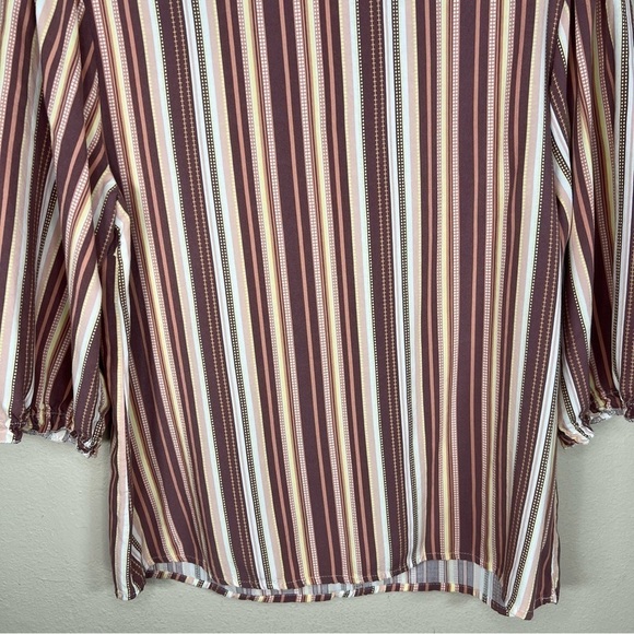 PETITE XL NAIF STRIPED TOP LIGHTWEIGHT PINK MAUVE WHITE  3/4 SLEEVE HENLEY NECK - Picture 5 of 9
